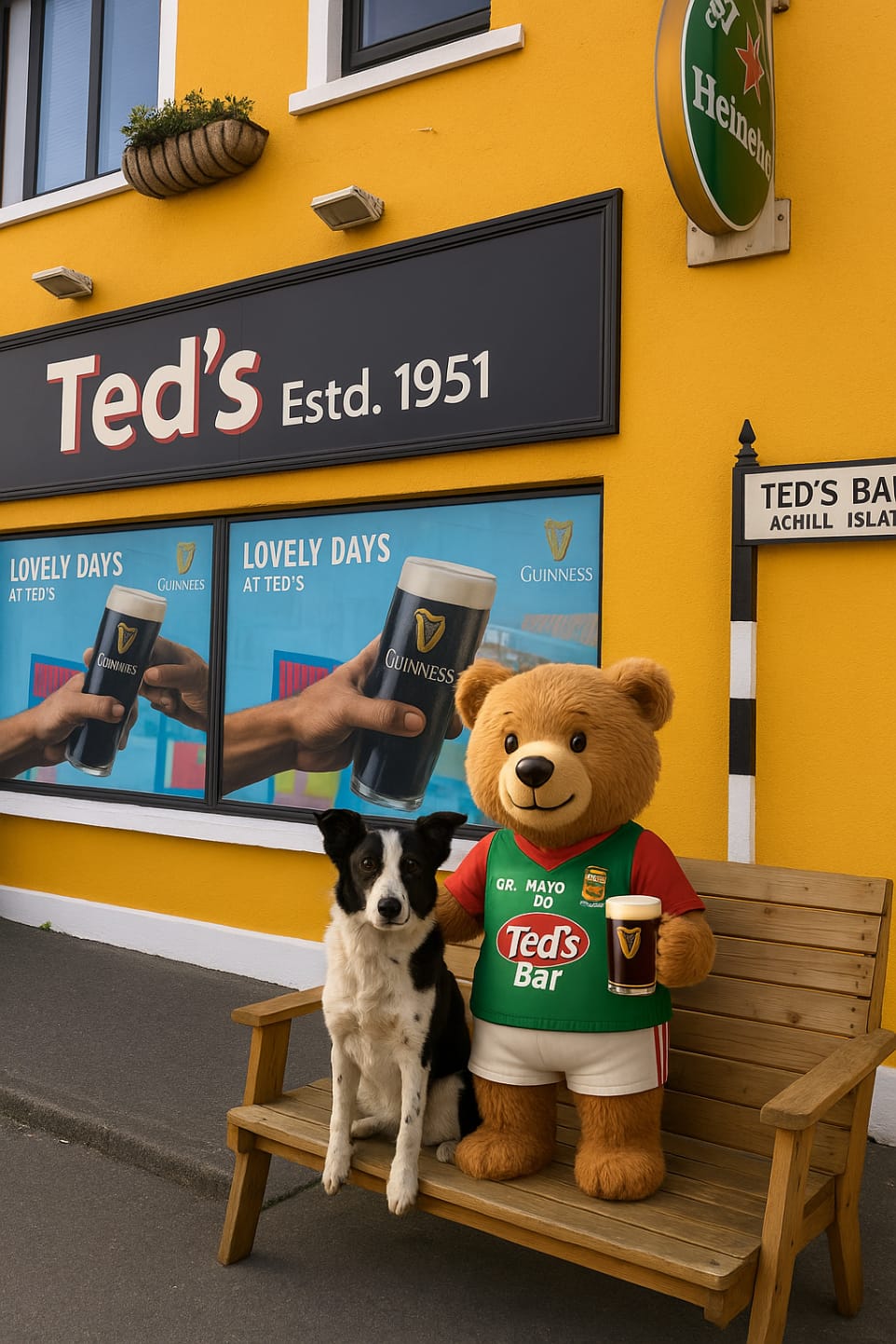 Ted the Bear outside Ted's Bar